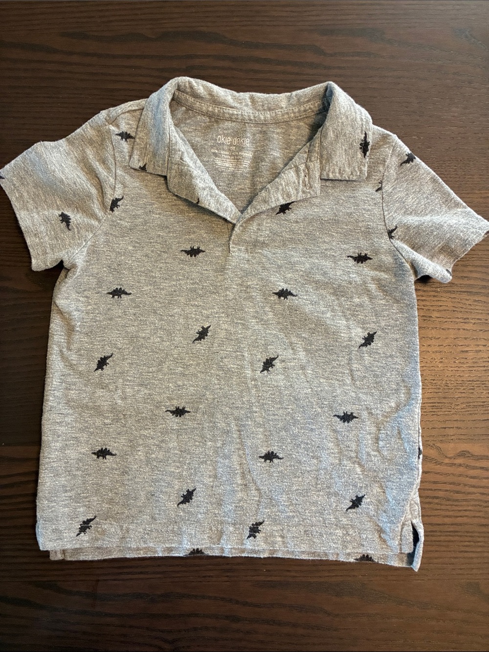 okie dokie Gray Heather Polo with Black Dino Prints